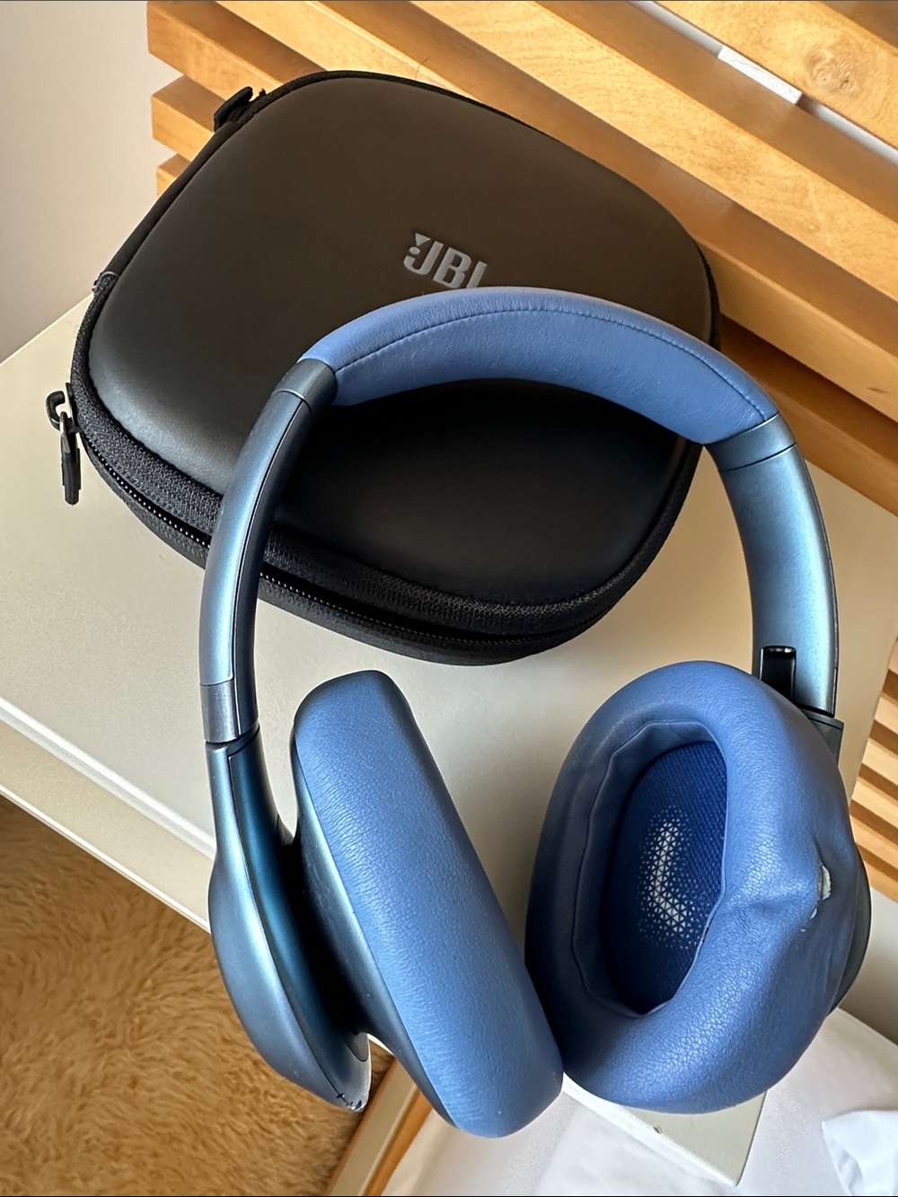 JBL Blue Over-Ear Wireless Headphones with Black Carry Case